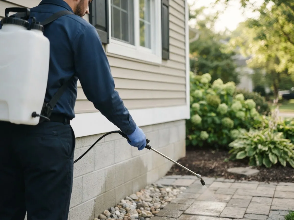 Pest control technician inspecting a home in Kingsbury, IN